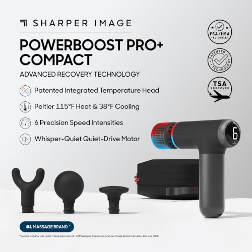 Sharper Image Powerboost Compact Heat & Cold Therapy Percussion Massage Gun - color: Black