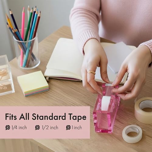 OfficeGoods Acrylic Tape Dispenser, Aesthetic and Compact Design, Pink - color: Pink