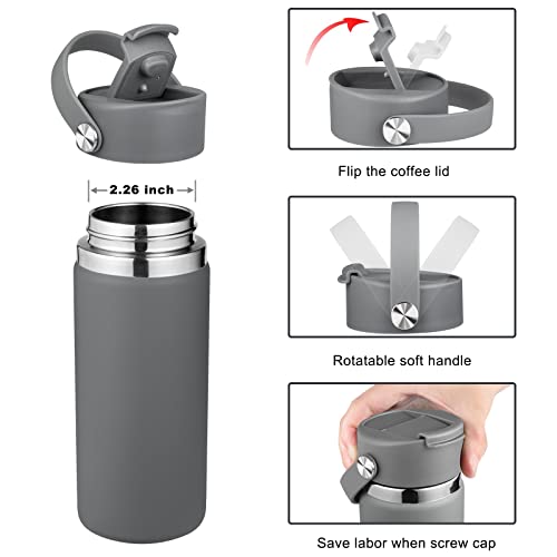 FLORAPELL Lid Compatible with Hydro Flask 12 16 18 20 32 40 OZ Wide Mouth, Flip Lid Replacement Lids with Flex Strap Handle, Leak-Proof Flask Cap for Hydro Flask Coffee Mug - color: Stone