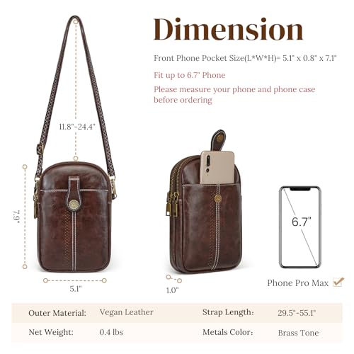 S-ZONE Small Crossbody Bags for Women Trendy RFID Blocking Cell Phone Purse - color: Coffee
