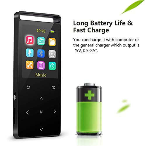 MP3 Player 64GB with Bluetooth Sport Armband,FM Record,Shuffle Play,Line-in rip Music,Voice Record,HiFi,Multifunction,Metal Shell