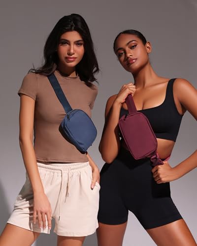 YOSHUYUKI Waist Belt Bag for Women Lulu Dupes Mini Small Crossbody Purse Sling Bag Cute Fashion Waterproof Fanny Pack Over The Shoulder Bags Fashionable Travel Running Belt Pouch Bum Bag Red Merlot - color: Red Merlot