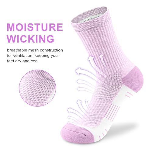 cuangya Women Crew Socks Athletic Cushioned Running Hiking 3-5 Pairs - color: 5 Pairs Spliced Purple, size: 8-10