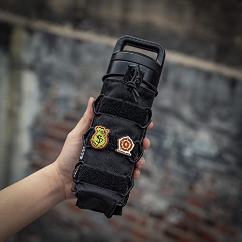 TACTICAL GEEK EXT11 Water Bottle Pouch, Portable Carrier, Drawstring Travel Holder, Adjustable Outdoor Sports Kettle Carrier Holster, Molle Water Bottle Holder (Black) - color: Black