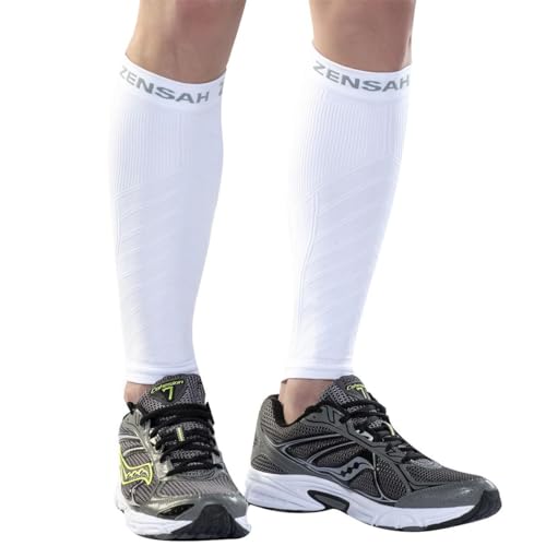 Zensah Running Leg Compression Sleeves - Shin Splint, Calf Compression Sleeve Men and Women - color: White