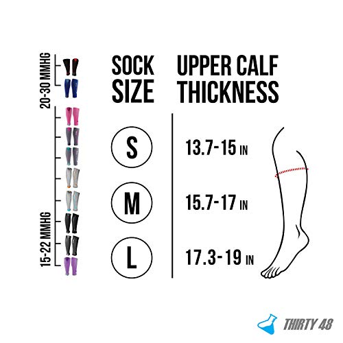 Thirty48 Graduated Calf Compression Sleeves 15-20 OR 20-30 mmHg | Maximize Fast Recovery by Increasing Oxygen to Muscles - color: [2 Pairs] Pink, size: Small