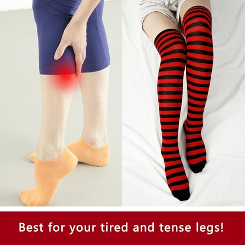 Junely Compression Socks for Women Knee High Striped Polka Dot Stockings - color: A3-red and Black