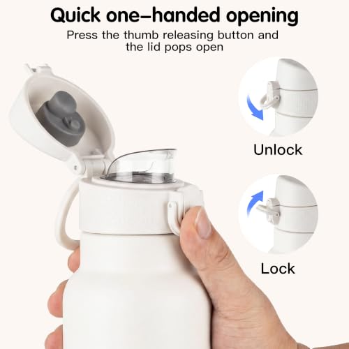 GOPPUS 17oz Insulated Water Bottle with Leak-Proof Flip Lid & Carry Handle,Double-Wall Stainless Steel Bottle for School,Outdoor,and the Gym（White） - color: White