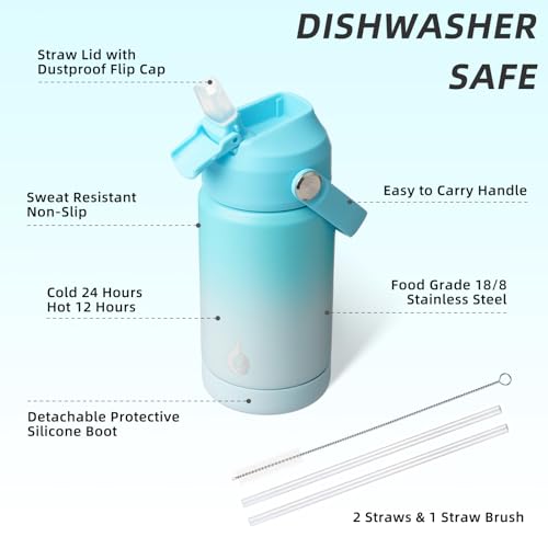 BJPKPK 12oz Insulated Water Bottle, Stainless Steel Bottle with Straw Lid - color: Sea Salt, size: 12 Ounces