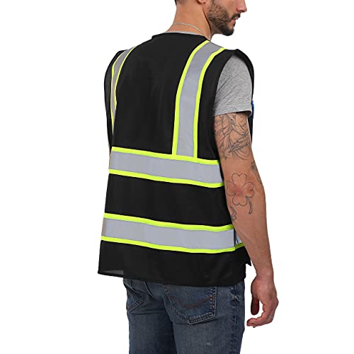 Dib Safety Reflective Safety Vest for Men Women with Pockets, Black M - color: Black, size: Medium
