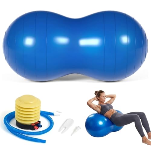 Peanut Ball for Kids Therapy,Anti-Burst Exercise Ball with Pump 90x45cm Yoga Ball Gym Quality Fitness Ball for Pregnancy Birth Exercise Physical Therapy, for Child Training, Women, Men - color: Blue