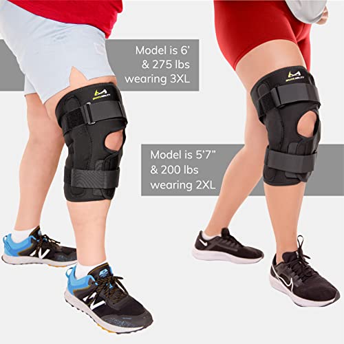 BraceAbility Obesity Hinged Knee Brace - Overweight to Plus Size Wrap Around Support for Womens and Mens Arthritis Treatment, Bariatric Joint Pain Relief, Kneecap Instability, Ligament Weakness (4XL) - size: XXXX-Large