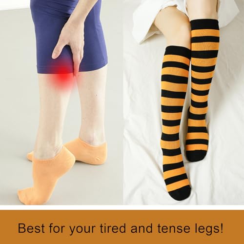 Junely Compression Socks for Women Knee High Striped Polka Dot Stockings - color: Black Orange