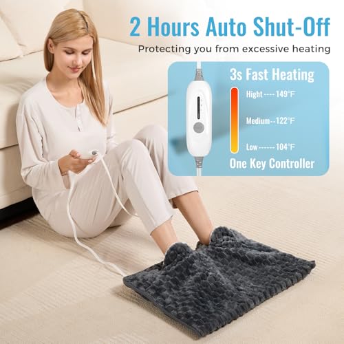 Electric Heated Foot Warmer Soft Flannel Foot Heater with 2h Auto Off & 3 Heat Levels Full Body Use Heating Pad for Feet, Abdomen, Cramps, Pain Relief Pocket Design 16" x 22" - color: Dark Grey