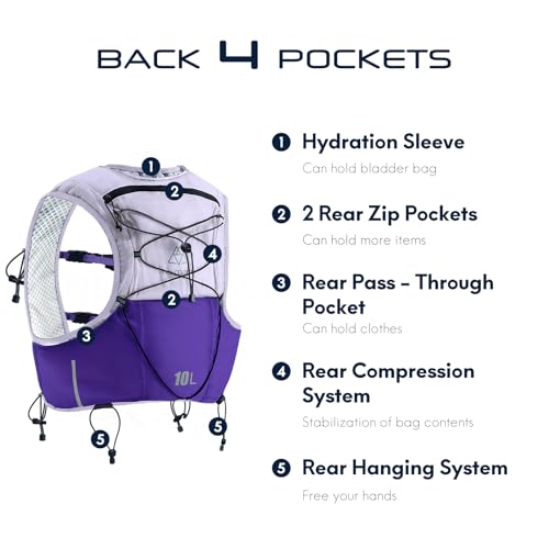 Haimont 10L Trail Running Hydration Vest with Soft Flasks - color: Purple, size: Large
