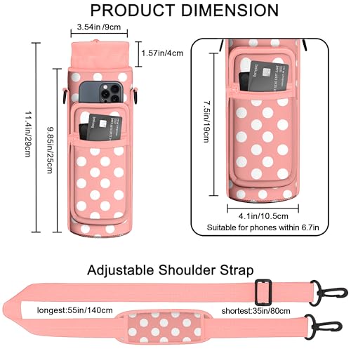 Water Bottle Holder with Strap, 18-32oz Water Bottle Carrier Sling Bag - color: Pink Polka Dots