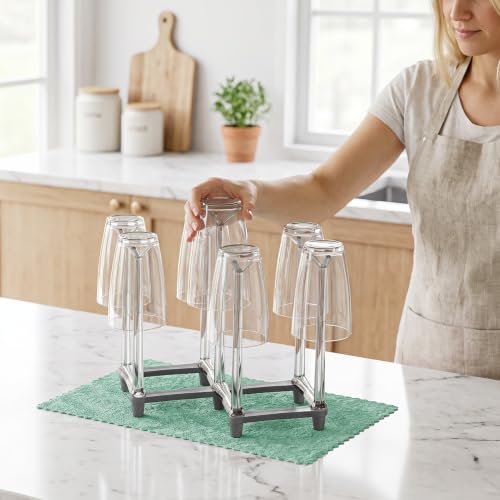 Marbrasse Retractable Cup Drying Rack, Drinking Glass and Sports Bottle Drainer Stand, Plastic Bag Dryer with Non-Slip Bottom for Kitchen Countertop - color: 1p