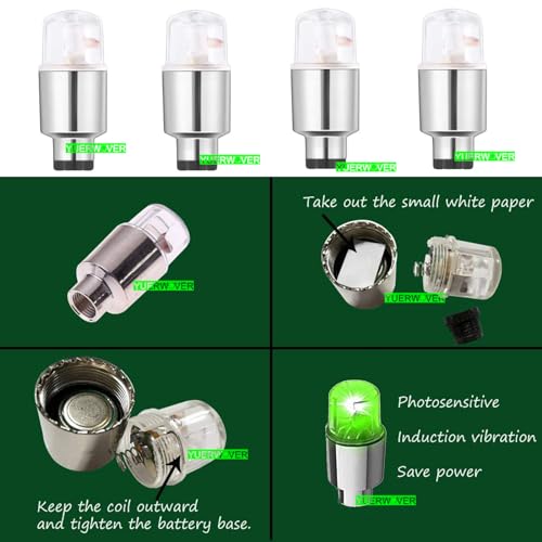 8 Pack LED Valve Stem Caps Lights for Car Tires Wheel Assemblies Light up Air Neon Bicycle Motorcycle Tyre Bike Truck Golf Cart for Kids Men Women(8 Green) - color: 8 Green