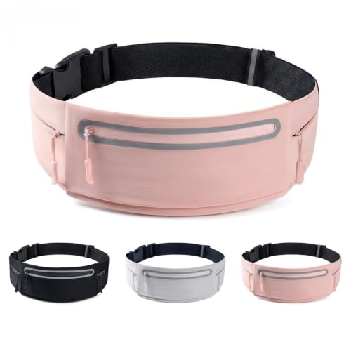 Running Belt for Women Men, Slim No-Bounce Waist Pack, Water Resistant Reflective Phone Holder Fits Phones up to 7.5 inch, Adjustable Fanny Pack for Running Jogging Hiking (Pink) - color: Pink