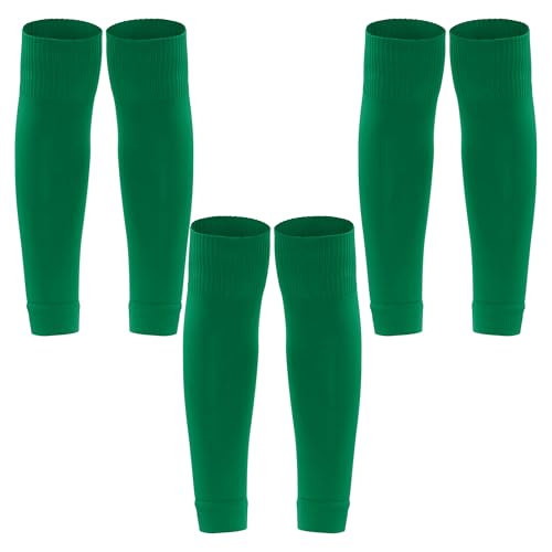phnydreg 3 Pairs Leg Sleeve Shin Pre Cut Socks for Kids Youth Men Women Soccer Running Cycling - color: Green