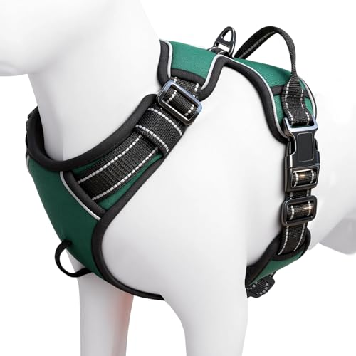 No Pull Dog Harness, No-Choke Soft Padded Reflective Dog Vest Harness with Front Clip & Top Handle, 2 Quick-Release Buckles, Adjustable for Small Medium Large Dogs - color: Tundra Green, size: X-Small