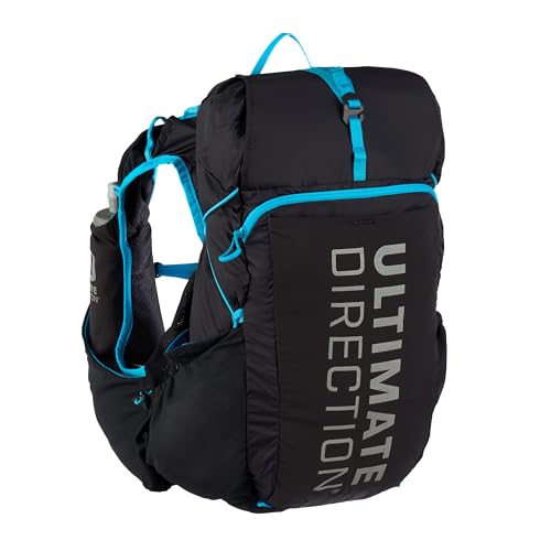Ultimate Direction Adventure Vest | 17 Liter Capacity Hydration Pack for Running, Hiking & Fastpacking - Includes 2 Soft Flasks - color: Black, size: Large