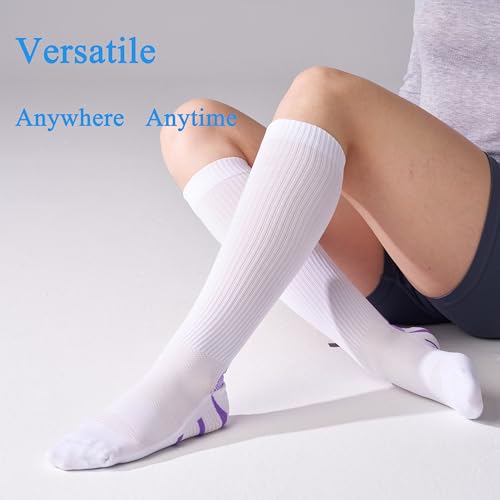 4 Pairs 20-30mmHg Compression Socks for Women Knee High Flying - color: White Mix, size: Large-X-Large