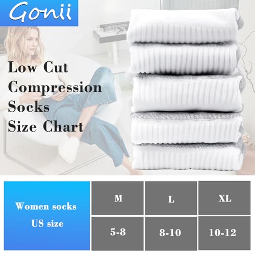 Gonii Womens Compression Ankle Socks，Athletic Running Cushioned Support Low Cut Socks 5-6 Pairs - color: White, size: 8-10