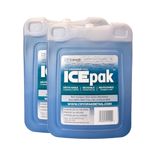 Cryopak ICEpak Hard Shell Reusable Ice Packs for Coolers and Lunch Box Use, Freezer Safe Gel Design, Professional Grade Cooling, Non-Toxic and BPA Free, Essential Travel Accessories - size: X Large (2 Pack)