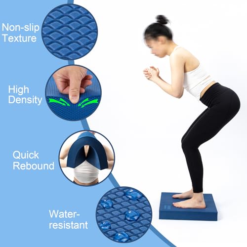 StrongTek Foam Balance Pad, Extra-Wide 19 x 15.8 x 2.4 in, Non-Slip TPE - color: Blue-Set of 2