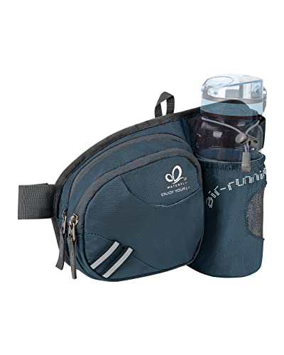WATERFLY Fanny Pack Waist Bag: Waist Pack for Women Men with Water Bottle Holder Hiking Fanny Pack for Running Walking DogWalking Travel Cycling - color: dark blue