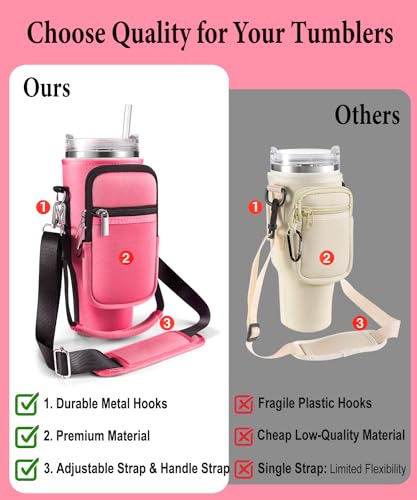 Water Bottle Carrier Bag for Stanley Cup 40 oz with Phone & Storage Pockets - color: Hot Pink