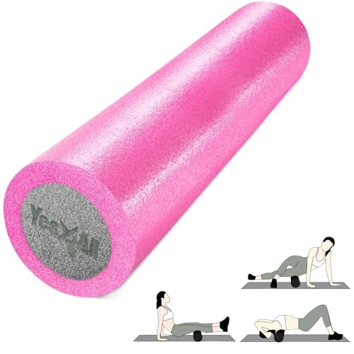 Yes4All Medium Firm Two-Layer PE Foam Roller for Yoga & Pilates - color: 24 Inches - Pink/Grey
