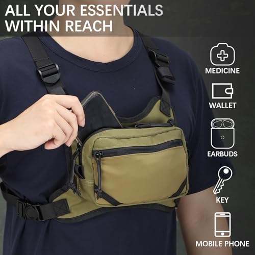 MGFLASHFORCE Chest Bag for Men and Women, Chest Rig Pack Front EDC Pouch - color: Green