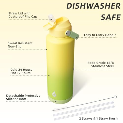 BJPKPK 40oz Insulated Water Bottle, Stainless Steel Bottle with Straw Lid - color: Fresh Green, size: 40 Ounces