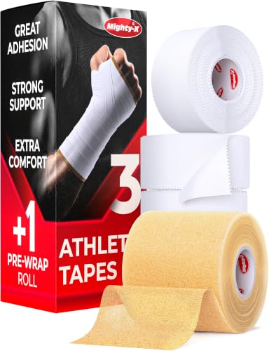 Premium White Athletic Tape for Injuries - 3 Pack with Pre-wrap - Easy Tear & No Sticky Residue - Sports Zinc Oxide Tape - Ankle, Wrist, Fingers - Ideal for Soccer, Gymnastics, Boxing