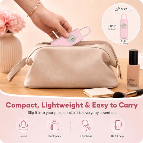 Rechargeable Personal Alarm for Women - Travel College Dorm Essentials - color: Light Pink