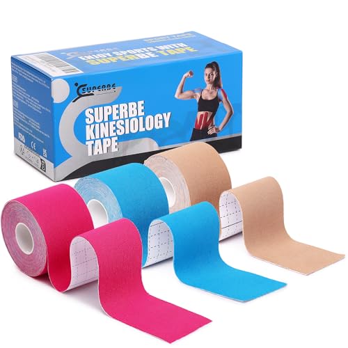 SUPERBE Kinesiology Tape Precut Strips K Tape Rolls for Muscle Support - color: Beige Blue Pink