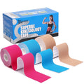 SUPERBE Kinesiology Tape Precut Strips K Tape Rolls for Muscle Support - color: Beige Blue Pink
