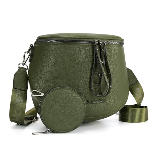 Montana West Crossbody Bag for Women, Vegan Leather Bum Bag with Coin Purse - color: Olive Green