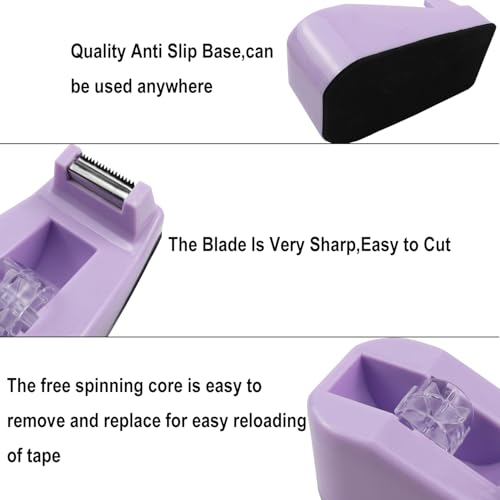 1Pcs Desktop Tape Dispenser,Adhesive Roll Holder with Weighted Nonskid Base,Office Tape Dispensers for School, Office and Home (Purple) - color: Purple