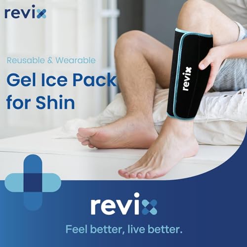 REVIX Shin Ice Pack Reusable Leg Ice Pack Wrap, Shin & Calf Ice Pack Wrap - size: Black-Regular Size-1 Pack