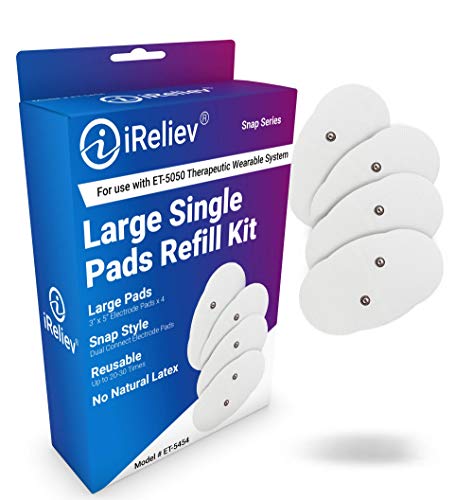 iReliev Wireless Electrode Pads Refill Kit, 4 Pads Per Box, Fits ET-5050 Wireless TENS EMS Receiver Pods, Snap Style Electrodes
