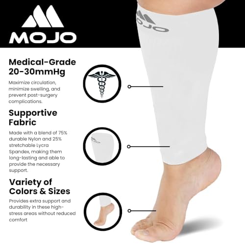 Mojo Compression Socks Footless for Women and Men 20-30mmHg - Extra Wide Plus Size Calf Sleeve - A604 - color: White, size: XX-Large