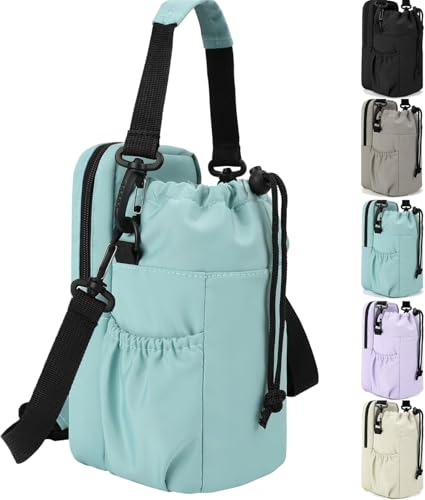 Water Bottle Holder with Strap, 32/40oz Insulation Water Bottle Carrier Bag with Phone Pocket, Water Bottle Sling Bag Crossbody Water Bottle Holder for Hiking Walking - color: Turquoise