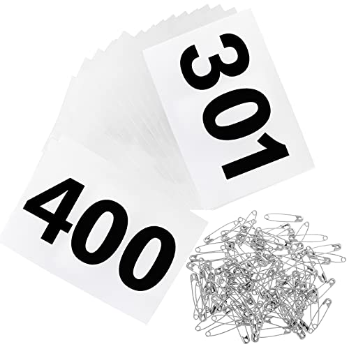 Running Bibs Race Competitor Numbers Waterproof Runners Race Numbers with Safety Pins for Marathon Races Events 5.9" x 7.9" - style: Number 301-400