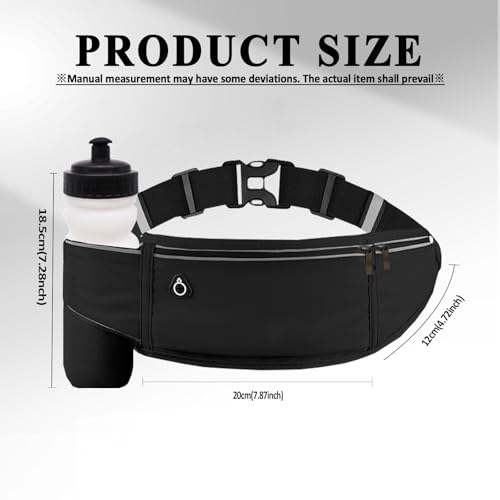 Running Belt with Water Bottle Holder,Large Fanny Pack for Men Women Girls Boys Kids Phone Pouch,Waist Bag Fit Hydration Hiking Runner Workout GYM Sport Travel Walking Slim Flat Bum Bag,Black - color: 01-Black