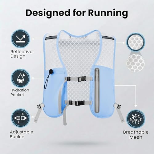 Running Vest for Women Men Hydration Backpack with 500ml Soft Flask Lightweight Water Pack - color: Babyblue Vest Only