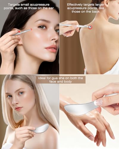 Stainless Steel Acupressure Pen and Scraper Set, 2-Piece Body Gua Sha Tools