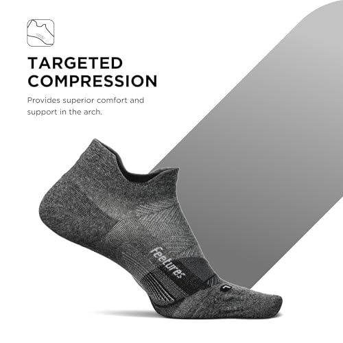 Feetures Elite Ultra Light No Show Tab Ankle Socks - Sport Sock with Targeted Compression - color: New Gray (1 Pack), size: Small